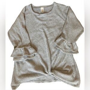 Chic Striped Gray Ruffle Sleeve Sweater